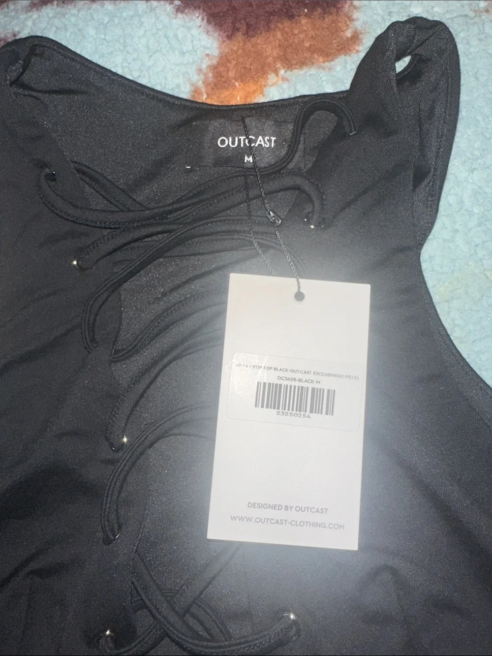 OUTCAST NEW WITH TAGS SIZE MEDIUM BRAX CROP Black Lace-Up Crop Top - Picture 5 of 8